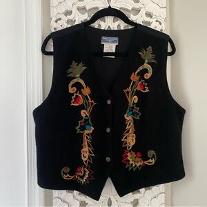 VTG Wool Blend Embroidered Vest Artsy Teacher Cottagecore Lagenlook Sz L